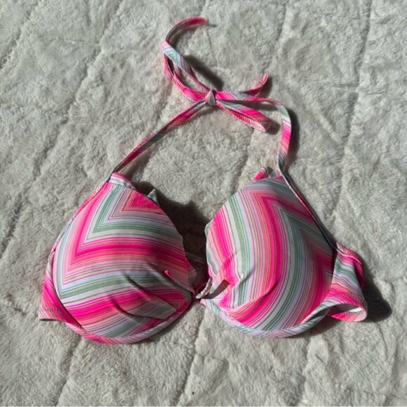 Victoria's Secret | Pink Chevron Striped Pushup Bikini Top | Size 36C - Picture 3 of 7